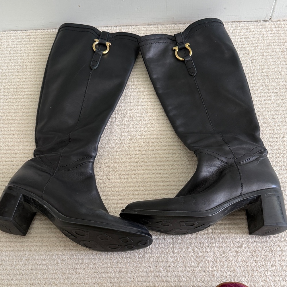 Ferragamo Knee-High Riding Boots - Black